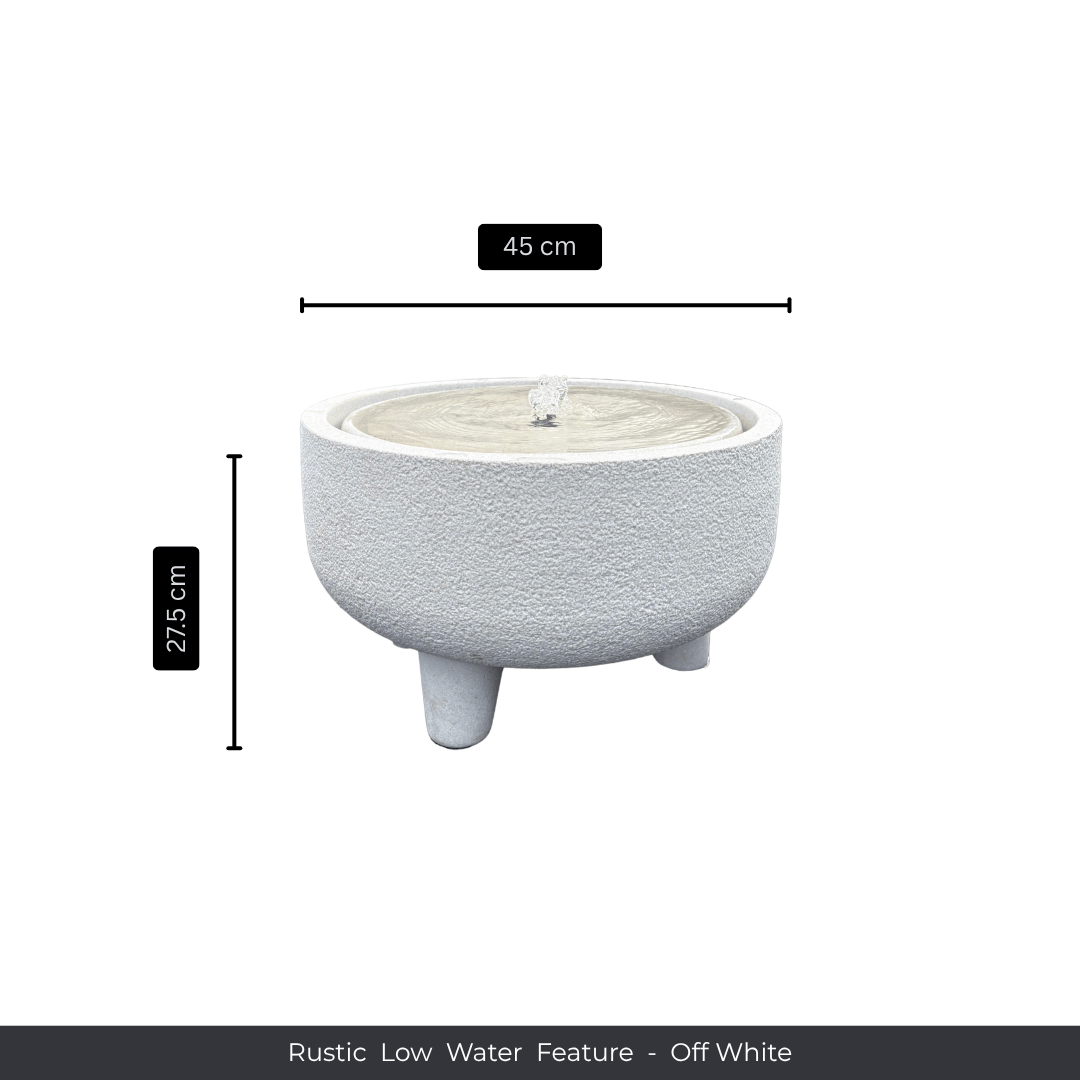 The Florastyle By Hingham Water Feature - Rustic Low is an off-white, round water feature with three short legs and central water flow. Its rough texture and low profile (45 cm wide x 27.5 cm tall) make it ideal for garden décor. Made from polyresin, durable and waterproof, yet lightweight. Suitable for indoor and outdoor spaces.
Colour: Off White
Price: R3145