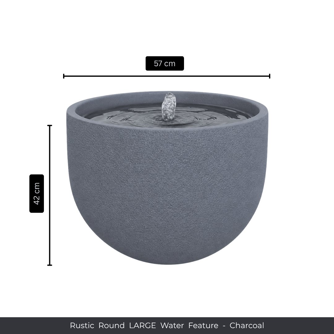 The Florastyle By Hingham Water Feature - Rustic Round is a charcoal-colored, UV-resistant garden decor with a textured finish, bubbling fountain center, and measures 57 cm wide by 42 cm tall as water gently ripples outward. Made from polyresin, durable and waterproof, yet lightweight. Suitable for indoor and outdoor spaces.
Colour: Charcoal
Price: R3625