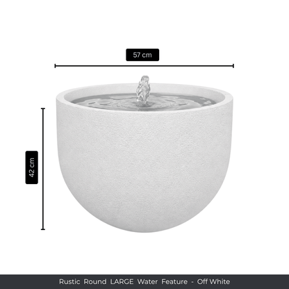 The Florastyle By Hingham Water Feature - Rustic Round is off-white and round, with water flowing from the center. Measuring 57 cm wide and 42 cm high, it adds UV-resistant décor to your patio. Text label: Rustic Round LARGE Water Feature - Off White. Made from polyresin, durable and waterproof, yet lightweight. Suitable for indoor and outdoor spaces.
Colour: Off White
Price: R3625