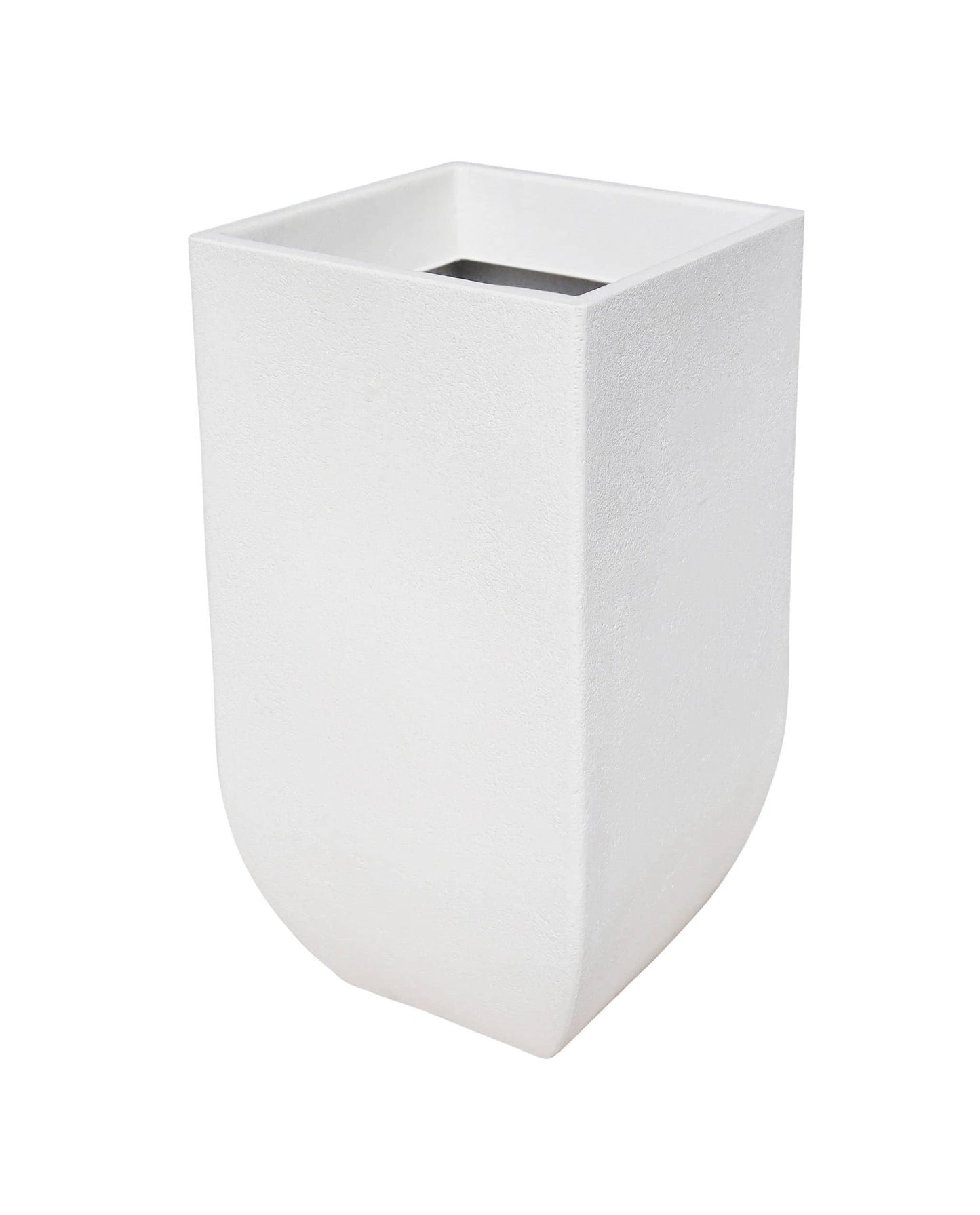 side angled view of the Japi verticale square planter, tall,upright,off-white.