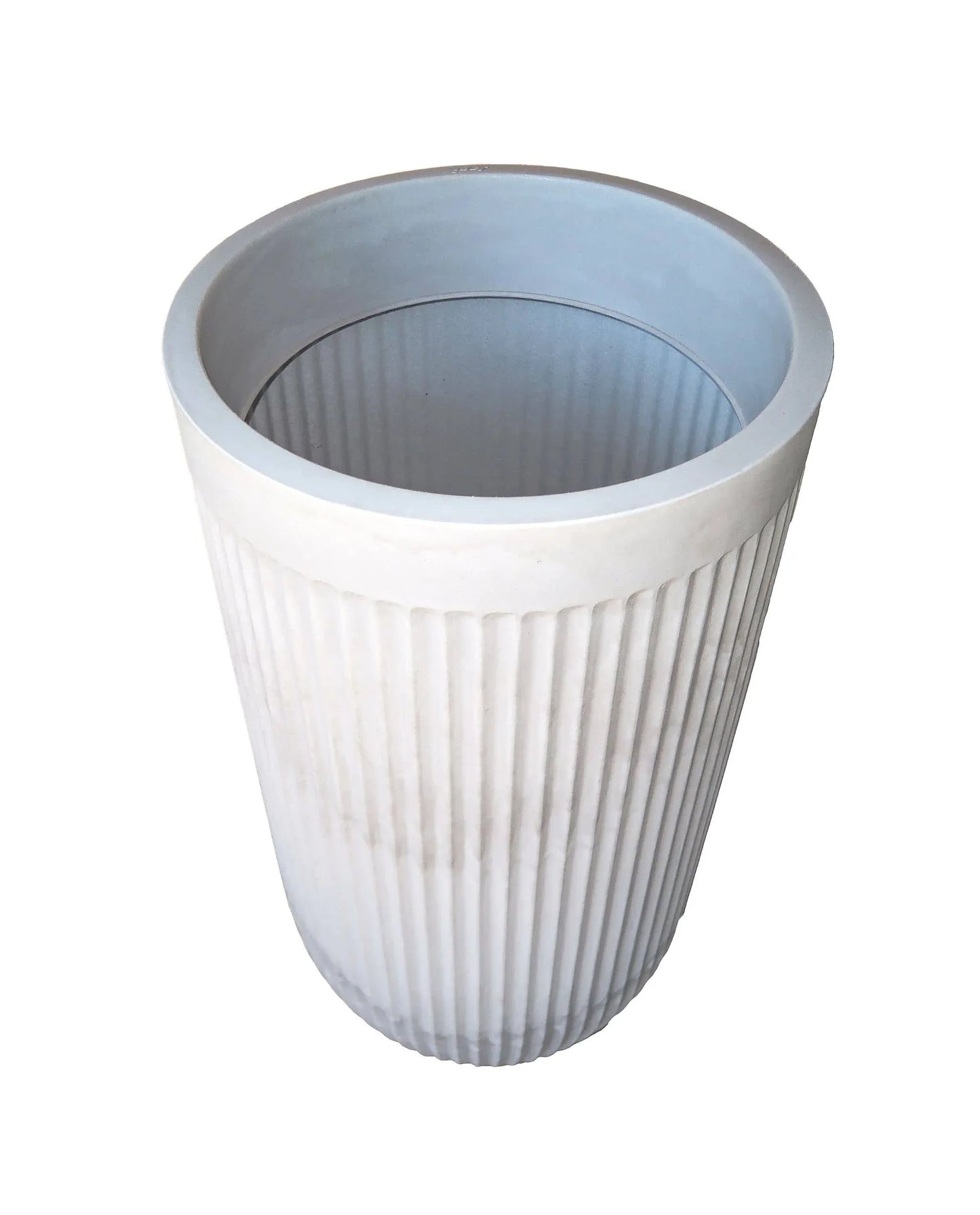 Angled view of the planter showing the textured finish and the inside rim