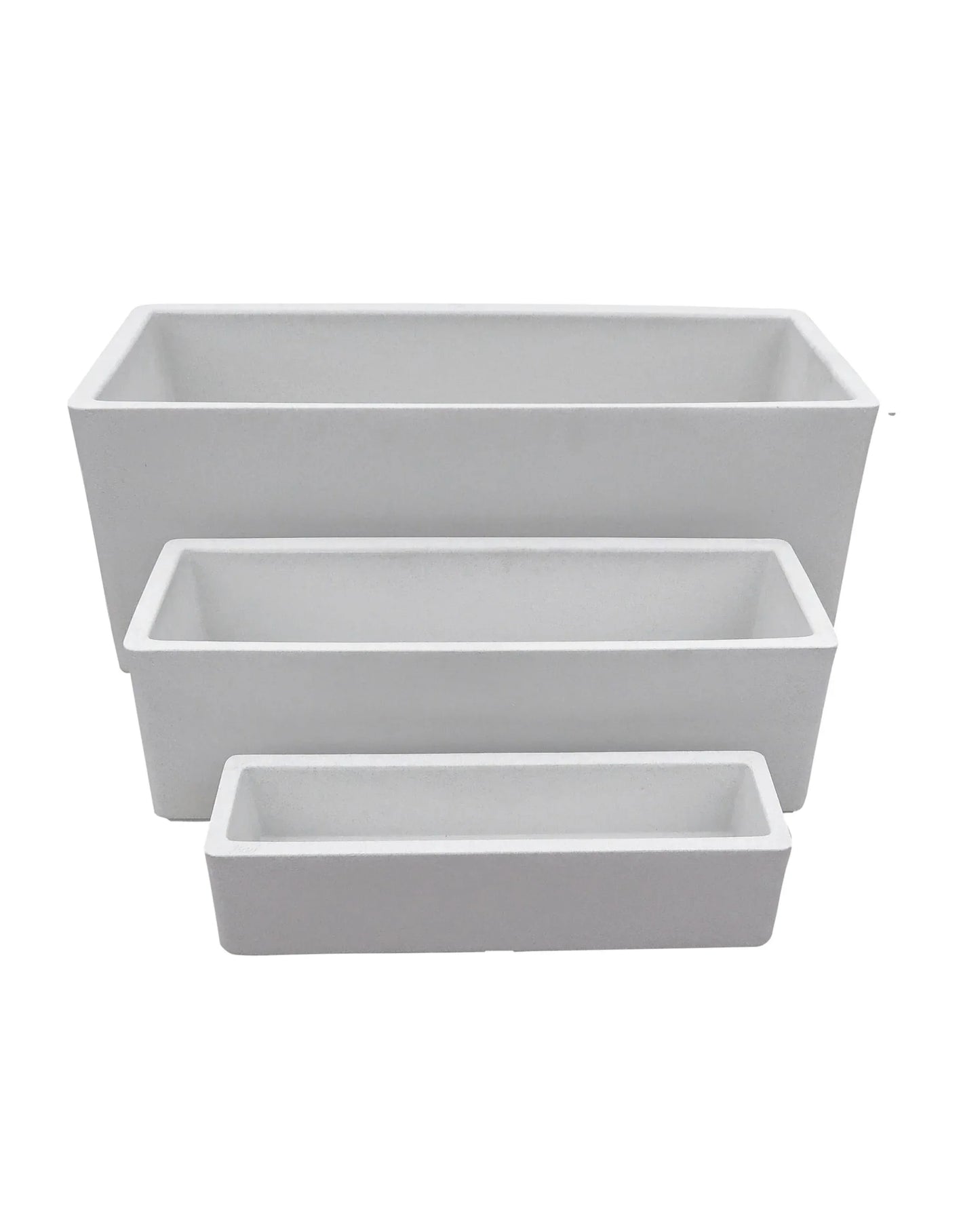 The Florastyle By Hingham Flat Japi Window Box - Double Walled set features three lightweight rectangular planters in varying sizes, neatly nested together with clean lines, making them easy to arrange anywhere.
