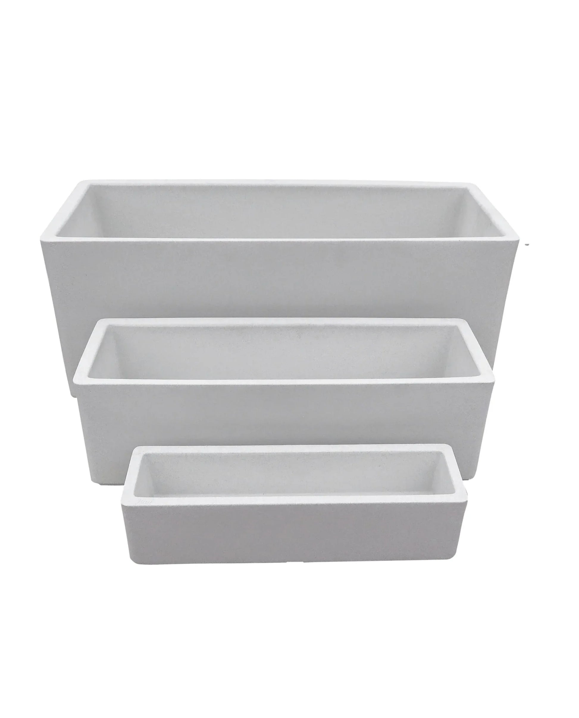 The Florastyle By Hingham Flat Japi Window Box - Double Walled set features three lightweight rectangular planters in varying sizes, neatly nested together with clean lines, making them easy to arrange anywhere.