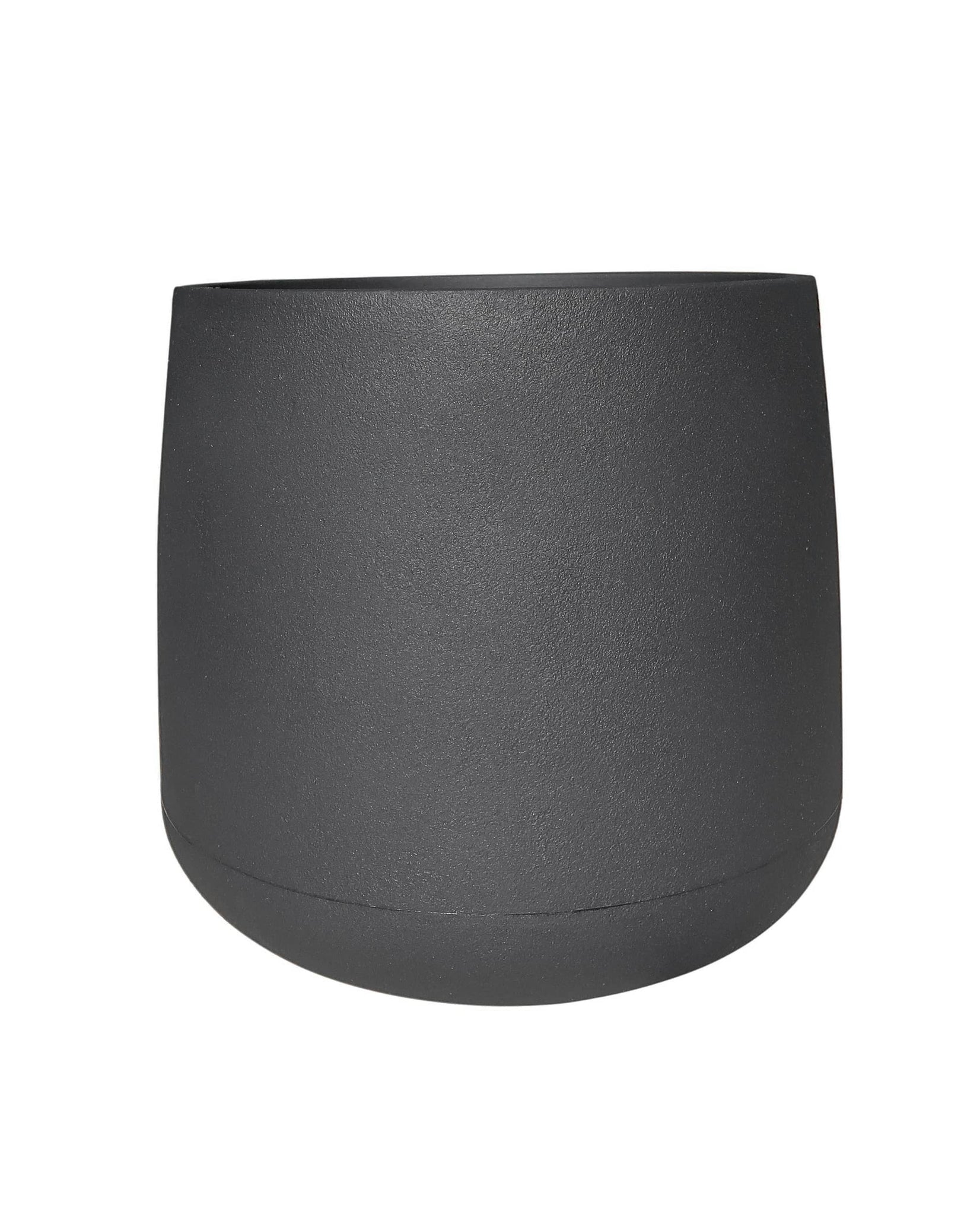 Side view of the medium Bios plant pot showing the beautiful textured finish and clean straight upright lines of the pot in colour lead (black), Florastyle by Hingham.
