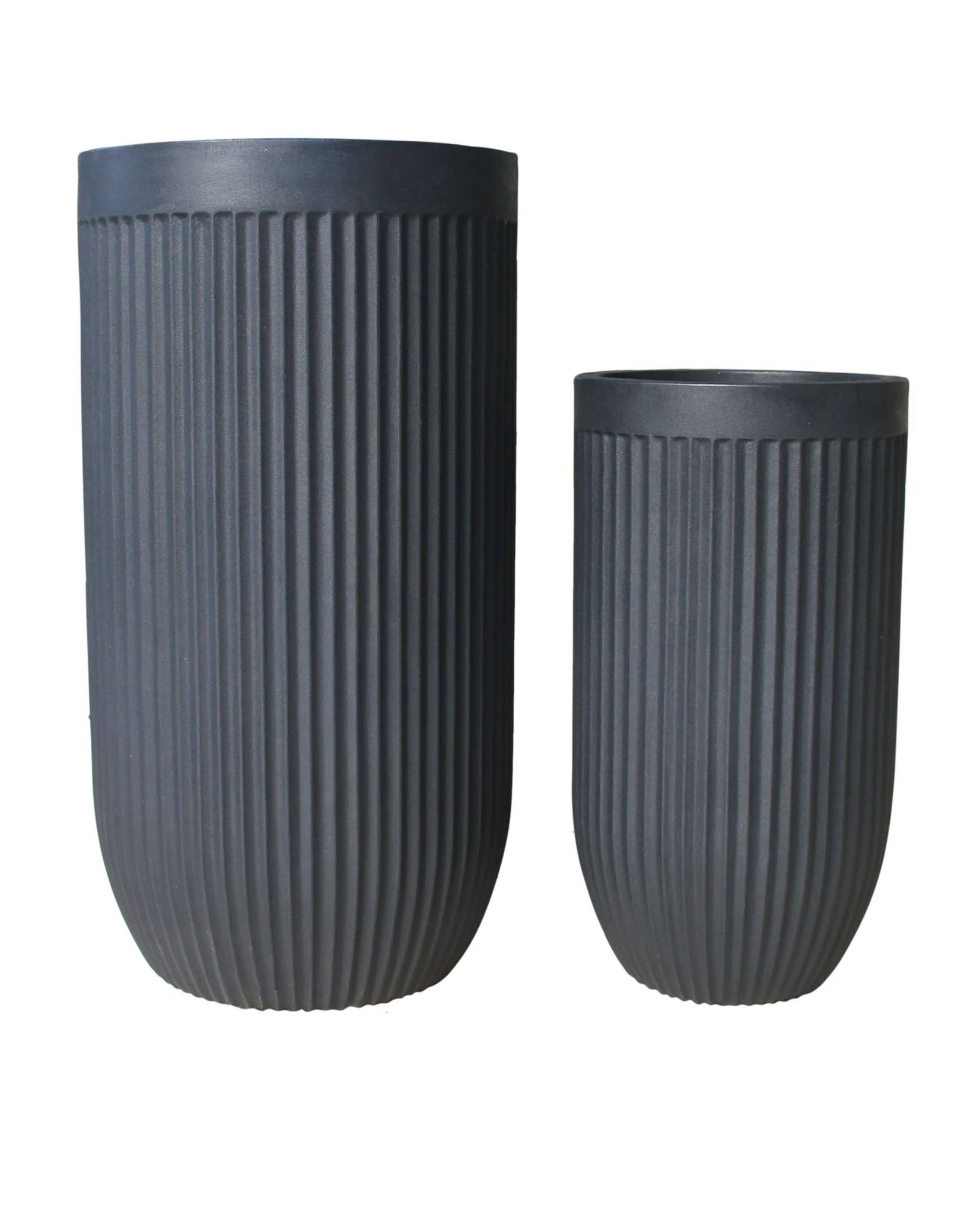 Statement planter. Classy black (Lead), Smooth finish, Tall and sleek. Modern.