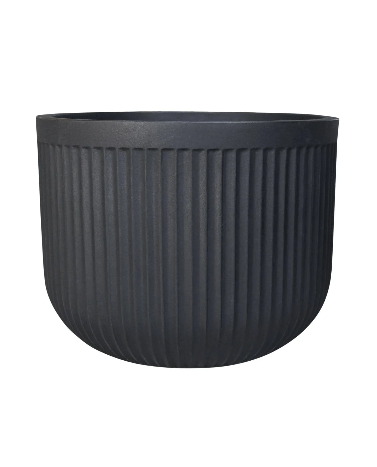 Side view of the planter showing off the unique fluted design in colour lead (black)