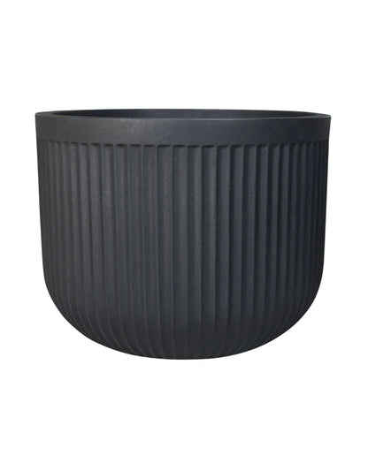 Side view of the planter showing off the unique fluted design in colour lead (black)