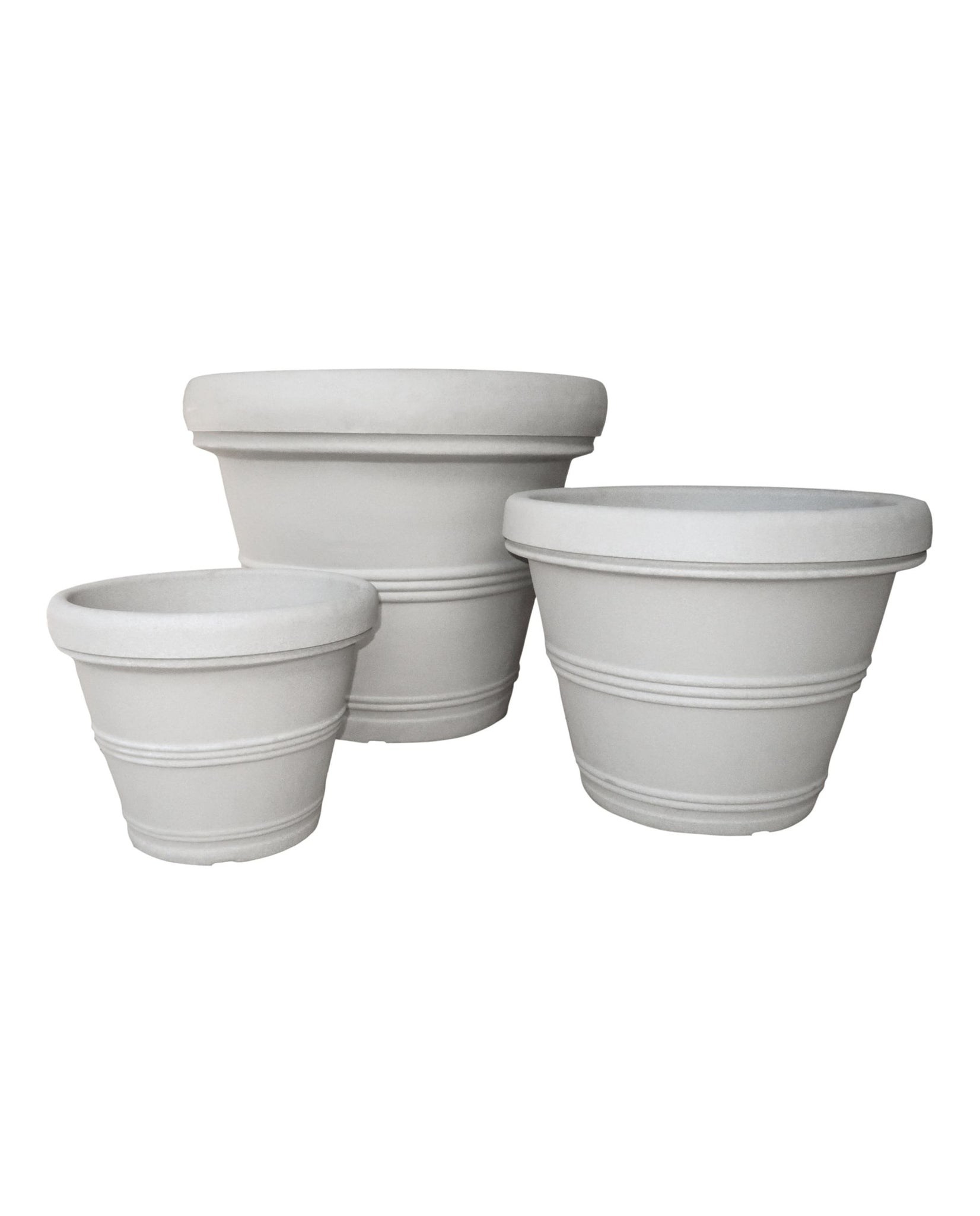 n architectural planter that makes a statement. The beautiful extra large Round Basic Rim Japi Planter in the colour sandstone. Exquisite as a stand alone planter or in a group display.  Great variable sizes.