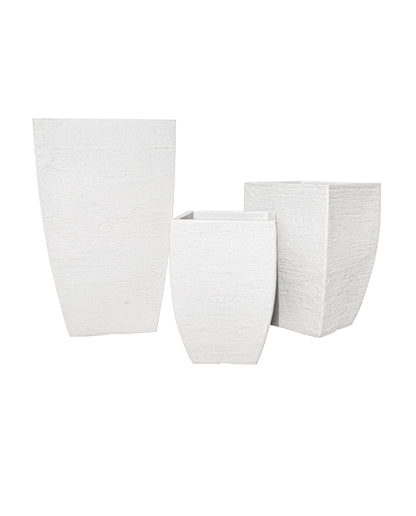 A sophisticated, modern, straight edged planter with clean lines and a textured finish. A perfect planter for the home or office. Great variable sizes. Shown in Off white.