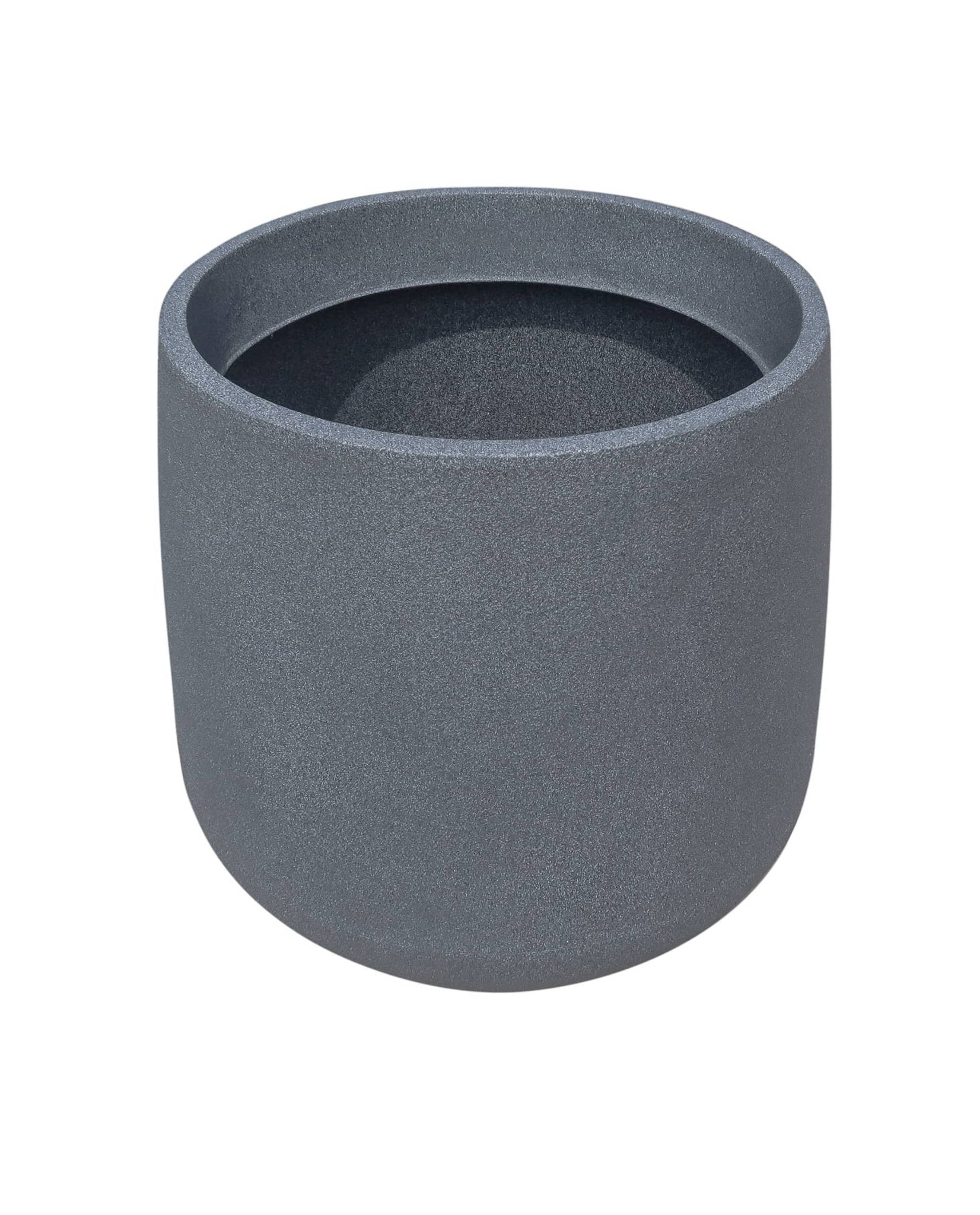 Slight angled view of the medium bios planter, showing the inside rim of the planter and the beautiful slightly textured finish. Colour Charcoal