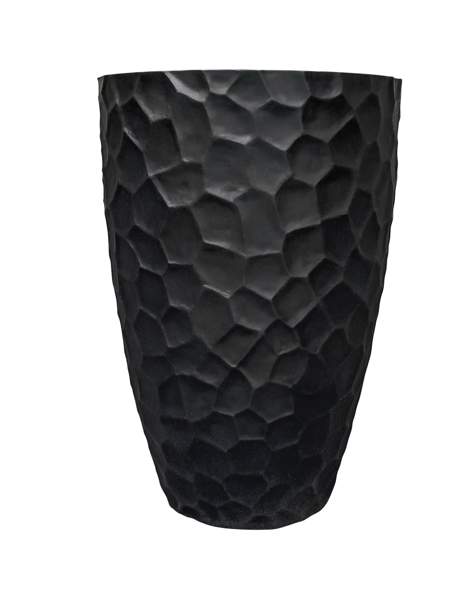 Large stylish upright plant pot with embossed design, colour lead (black)