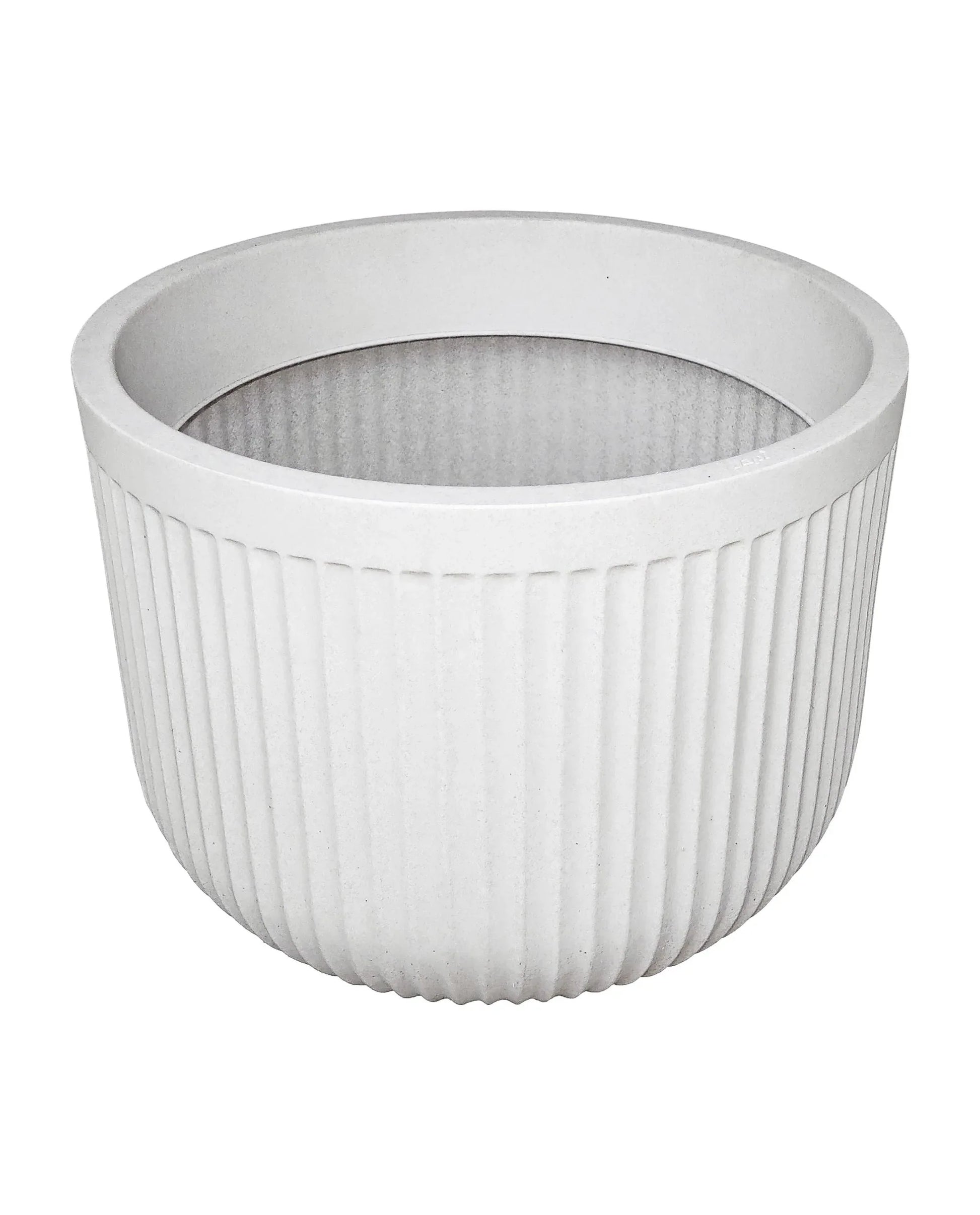 Slight angled view of the planter showing the side, inside rim and top opening.