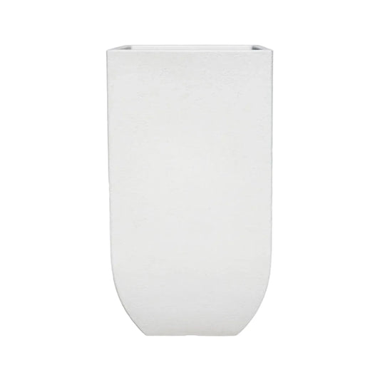 front view of the Japi verticale square planter, straight lines, tall and upright, off-white with beautiful slight textured finish.