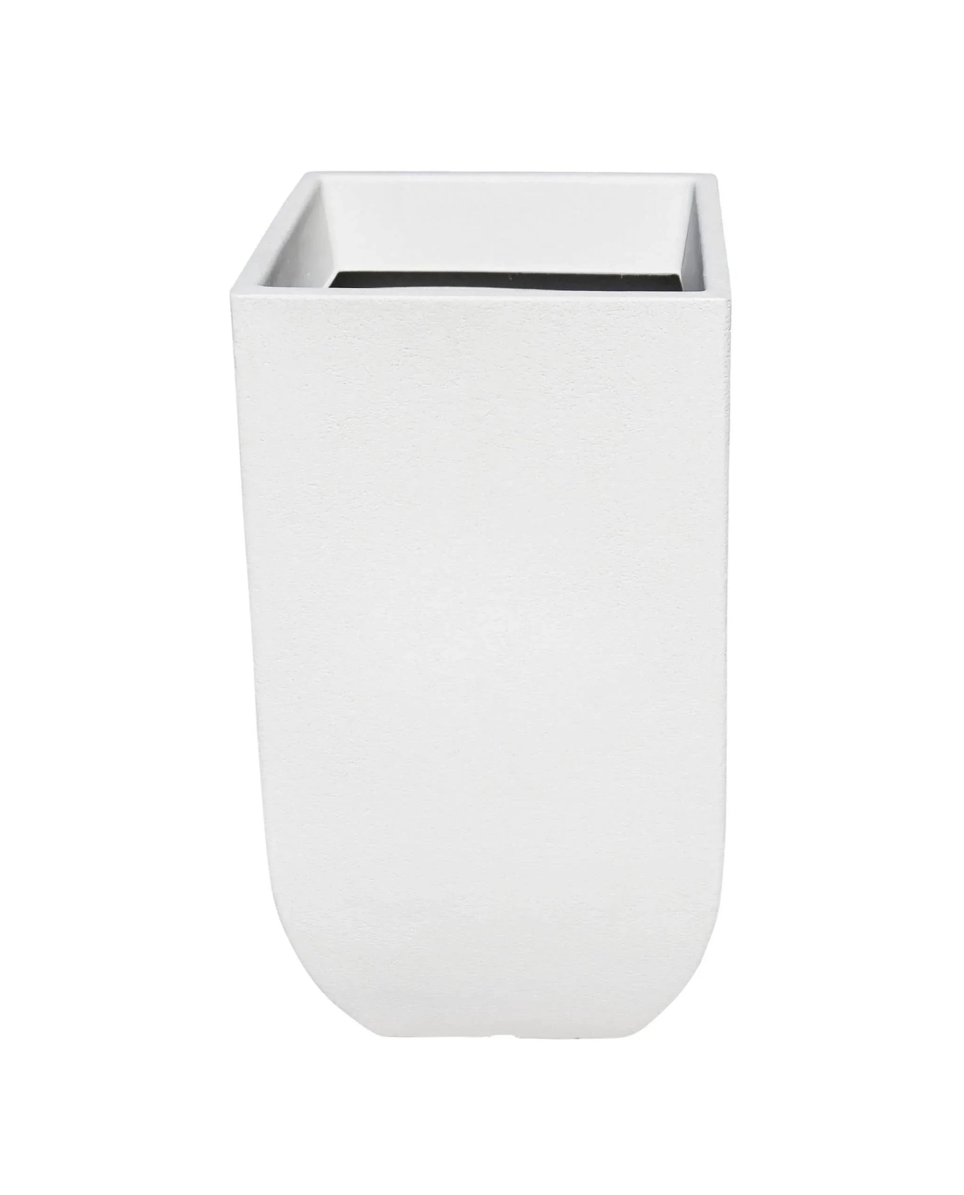 top angled view of the Japi verticale square planter showing the inside rim, white.