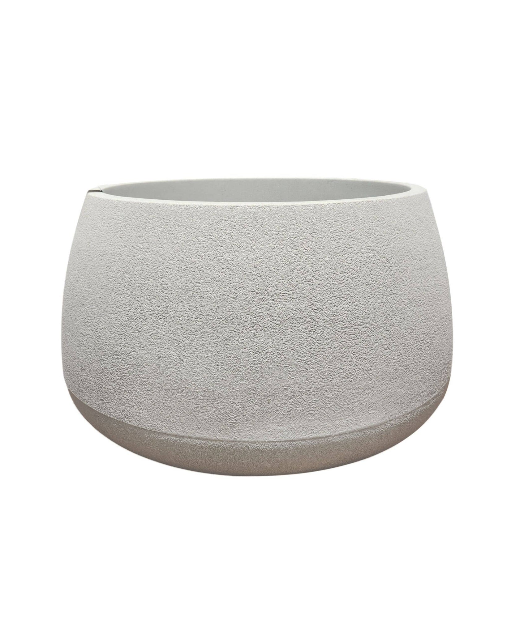 Bios Low Japi Planter. Sandstone colour, Low rise modern contemporary plant pot with stunning slightly textured finish, and wide neck for planting. Florastyle by Hingham.