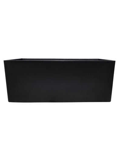 The Flat Japi Window Box - Double Walled by Florastyle By Hingham is a lightweight, rectangular black planter with smooth sides, shown against a white background.