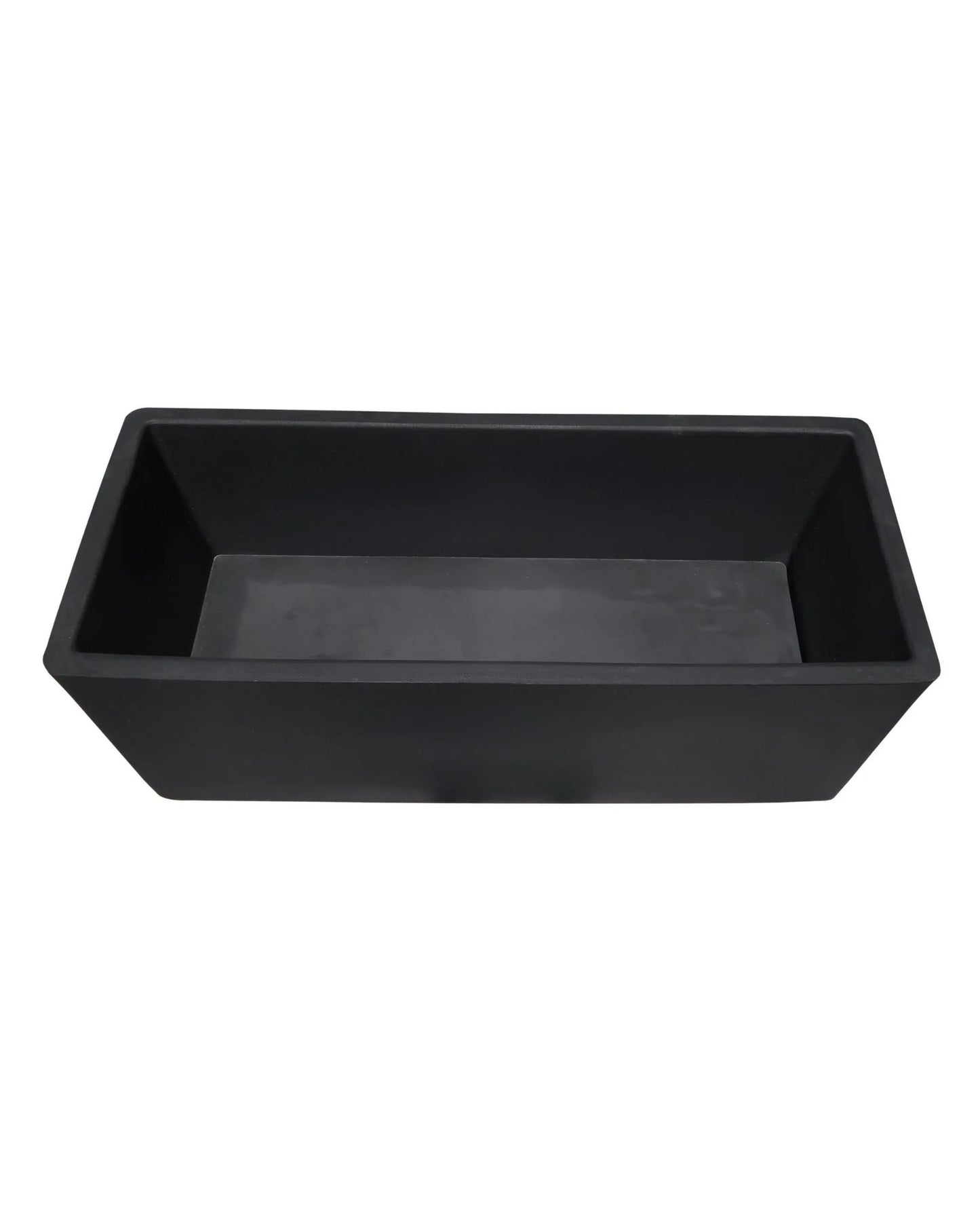 The Florastyle By Hingham Flat Japi Window Box - Double Walled is a lightweight, rectangular black planter with smooth surfaces and straight edges, shown from above on a white background.
