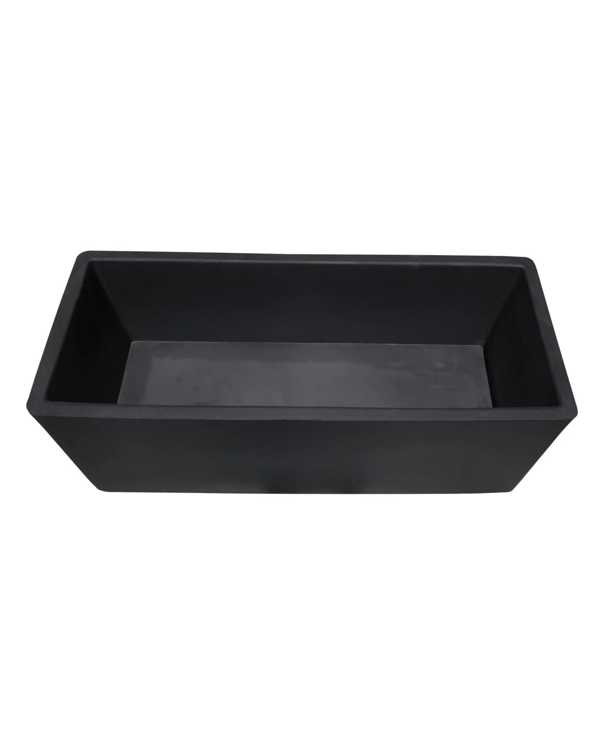 The Florastyle By Hingham Flat Japi Window Box - Double Walled is a lightweight, rectangular black planter with smooth surfaces and straight edges, shown from above on a white background.