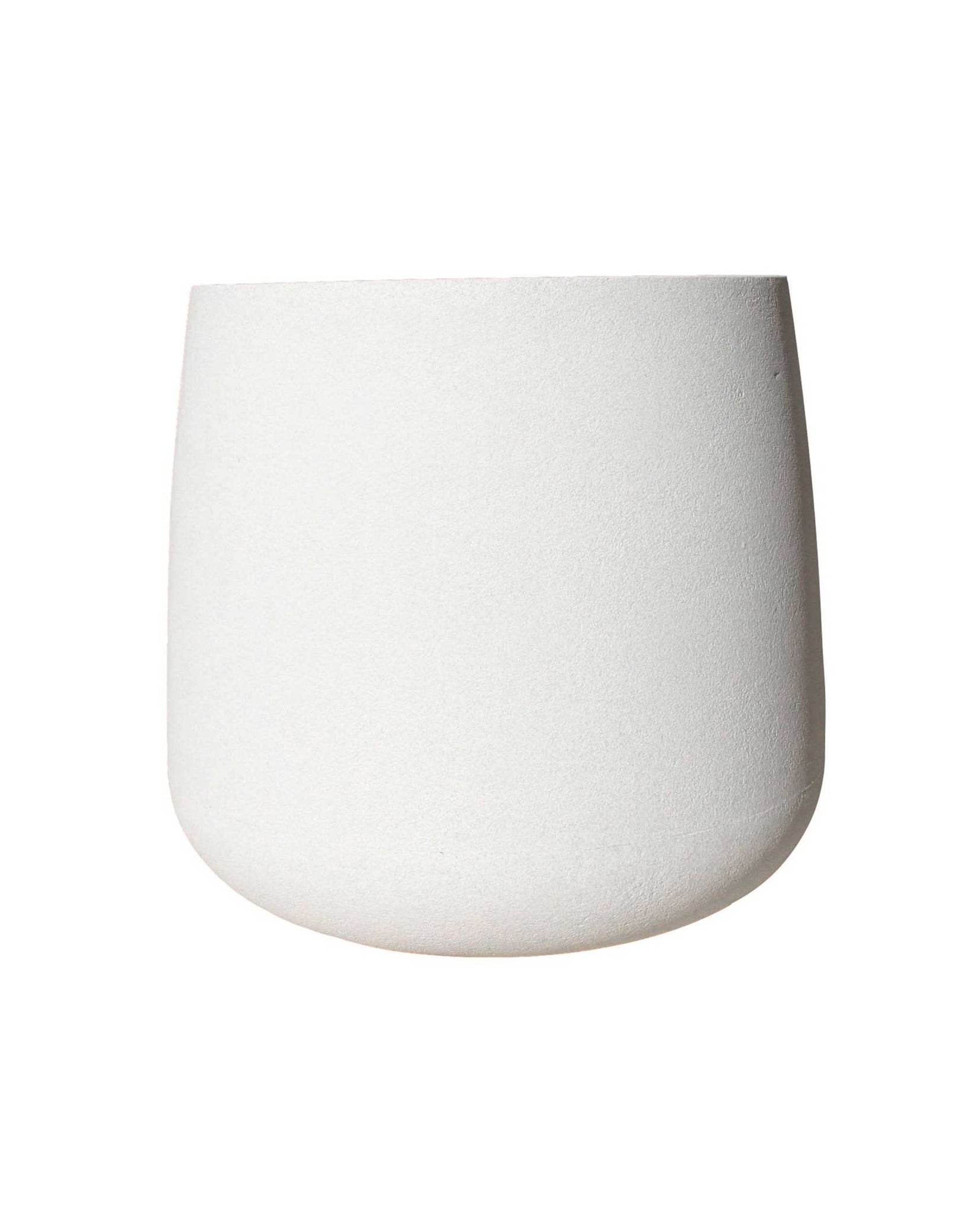 Side view of the medium Bios plant pot showing  the beautiful  textured finish and clean straight upright lines of the pot in colour off-white