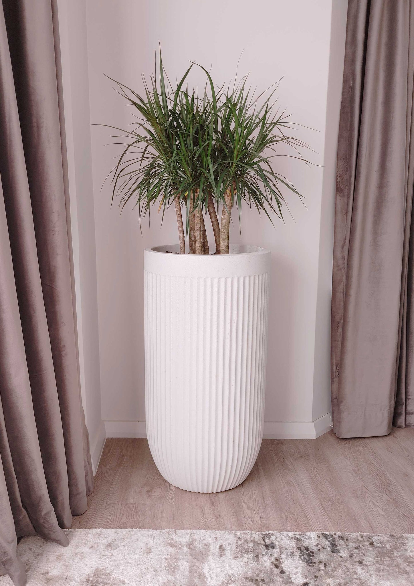 Tall Off-White Fluted Planter, Large